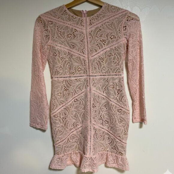 Bardot Pink Lace Long Sleeve Women's Mini Dress XS - Picture 2 of 12